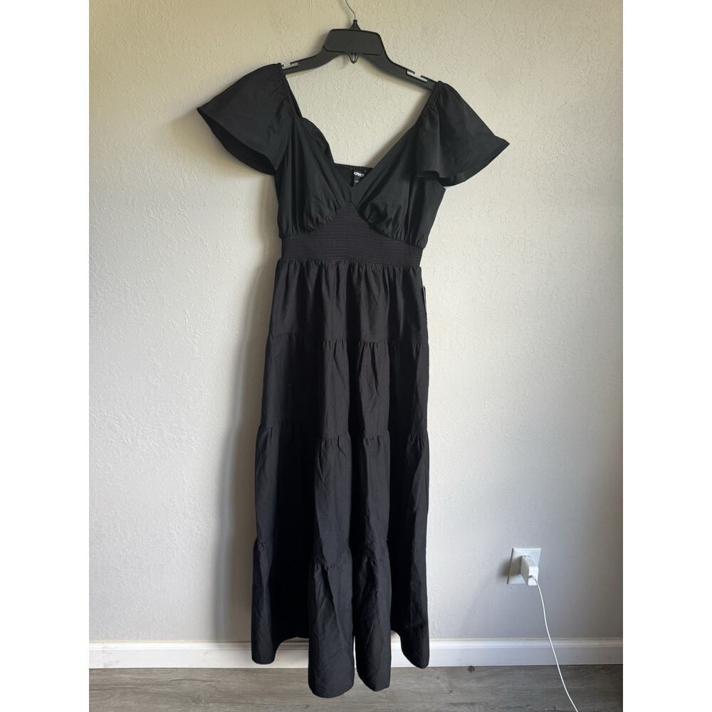 NWT Express Black V-Neck Tiered A-Line Midi Sundress Womens S Whimsigoth